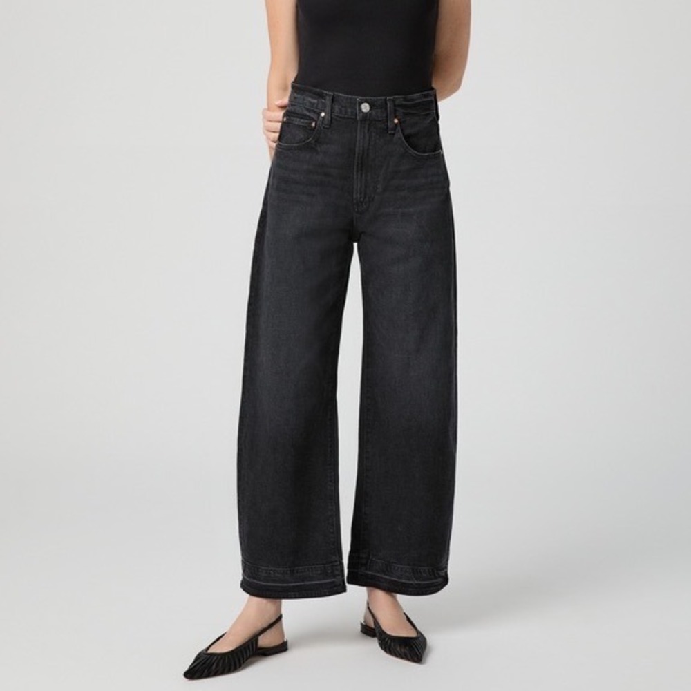 Paige Arellia Ankle Barrel Leg Jean Black Void High Rise Denim 28 Wide Leg‎
